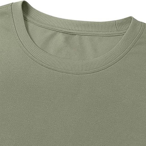 T-shirt à col rond pour homme, vert olive, tricot uni, décontracté, pour l'été - Product Image 5