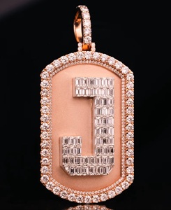 Colgante de Lujo con Inicial de Diamantes Baguette, Plata 925 con Marco de Oro Rosa, Letra Personalizada, Joyería Hip Hop - Product Image 1