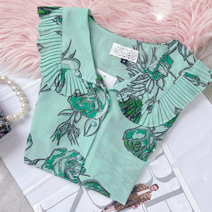 Blusa de manga larga con estampado de limones para mujer, cuello plisado en capas, abotonada, ideal para eventos de verano en el jardín y para minoristas de boutiques. - Product Image 4