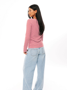 Striped Boat Neck Long Sleeve Slim Fit Casual Basic Tee Soft Knit Pullover <b>Top</b> for Women Women's T-Shirts - Product Image 6