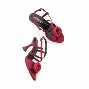 <b>Red</b> Flower Strap <b>Heeled</b> Sandals Women Dress Shoes Buckle Wedge Open Toe Party Wedding - Product Image 4