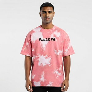 T-shirt décontracté streetwear pour homme, rose délavé, coupe oversize, 100 % coton épais, imprimé graphique Fast & Fit, haute qualité - Product Image 1