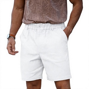 Shorts Bermuda en Coton Blanc pour Homme, Taille Mi-Haute, Fermeture Boutonnée, Couleur Unie, Tissu Oxford Respirant, Poches - Product Image 3