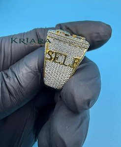Bague Cocktail Homme en Argent 925 Plaqué Or 18K avec Moissanite, Sertissage Pavé, Design Couronne Hiphop Lettre Roi, Usage Quotidien - Product Image 4
