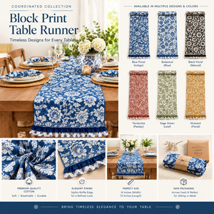 Chemin de table en coton floral vintage durable et personnalisable, fabriqué à la machine |   Nappe en lin bleu pour la décoration de table en gros - Product Image 5