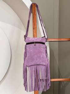 Bolso cruzado de cuero de ante hecho a mano, bolso de mujer de cuero de vaca con flecos bohemios, bolsos de Festival Hippie de cuero genuino ecológicos - Product Image 5