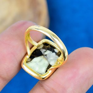 Natural Black Spiny Copper <b>Turquoise</b> Octogen shape Cut Gemstone 18k Gold Plated Bezel Handmade Cocktail <b>Ring</b> For Women - Product Image 4
