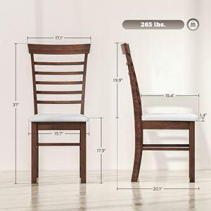 Sedie da pranzo in legno imbottite stile rustico (set di 4) - Marrone scuro e beige - Product Image 3