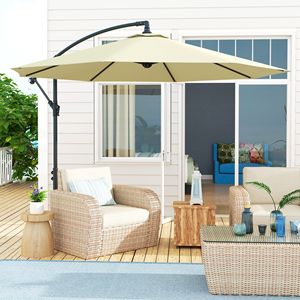 Ombrellone a braccio laterale beige da 3 metri con base a croce, resistente ai raggi UV e all'acqua, ideale per ristoranti (peso non incluso) - Product Image 2