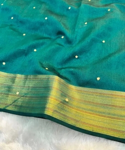 Sari de seda Dupion para mujer KV con borde de Zari y trabajo de espejo hecho a mano - Product Image 2