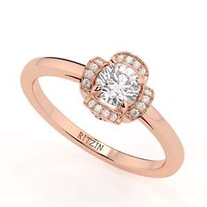 Anillo de compromiso de oro rosa con diamante cultivado en laboratorio de corte redondo, estilo lindo, regalo de cumpleaños para mujer - Product Image 1
