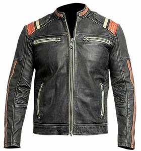 High Quality Wholesale Price Genuine Leather Motorbike <b>Jacket</b> Stand Collar Embroidery Front Logo Men's <b>Racing</b> <b>Jacket</b> - Product Image 1