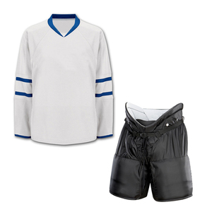 Conjunto de Jersey de Hockey sobre Hielo Personalizado para Hombre, Blanco y Azul, Cuello en V, Manga Larga, Sublimado, Absorbente de Humedad, para Adultos, Todas las Temporadas - Product Image 1