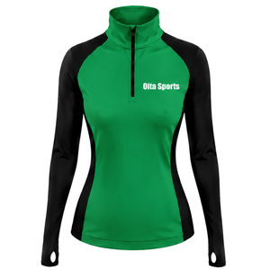 Camiseta Deportiva de Manga Larga para Mujer, con Cierre de Cremallera, Color Verde, Ajustada, para Entrenamiento, Cuello Alto, con Orificios para Pulgares, Ropa Deportiva de Alto Rendimiento - Product Image 1