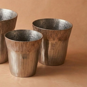 Silver Metal Flower <b>Vase</b> Set Modern Textured Three Piece Collection Industrial Tabletop Decorative <b>Unique</b> Handcrafted Pieces - Product Image 4