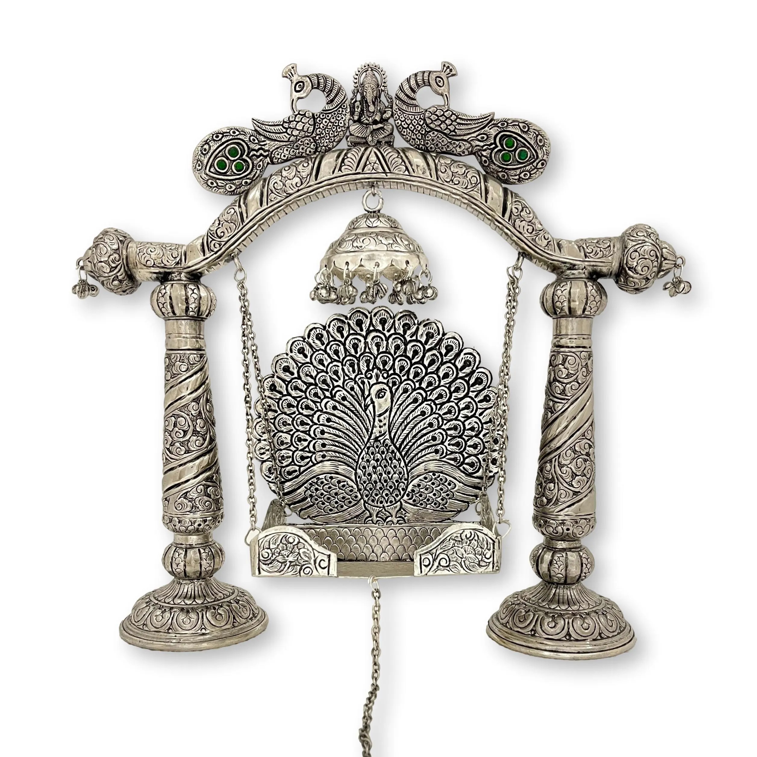 Neuankömmling Traditionelle Metall versilberte Pfau Designer Jhoola für Home Mandir Dekoration
