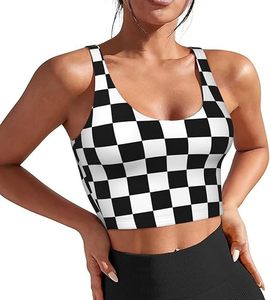 Brassières de sport pour femmes, légères, respirantes, extensibles dans quatre directions, à carreaux, sans coutures, avec soutien-gorge intégré, débardeurs longs sans armatures - Product Image 3