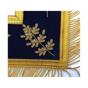 Delantal Étnico de Terciopelo Azul Marino de Primera Calidad Past Master con Flecos Dorados - Servicio OEM MAP-0042 - Product Image 5