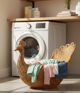 ตะกร้าเก็บของรูปนกยูงทำจากหวายธรรมชาติสานด้วยมือ ตะกร้าหวายตกแต่งสำหรับซักผ้าอเนกประสงค์จากเวียดนาม - Product Image 5