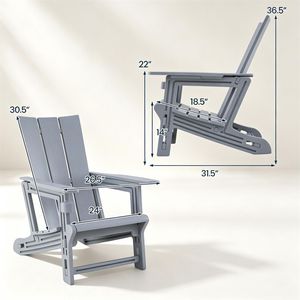 Sedia da esterno in HDPE resistente alle intemperie, capacità 330 libbre, portabicchieri ergonomico integrato, colore grigio - Product Image 3