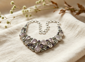 925artpalace 925 Silver Glittering Multi-Stone Artisan Fine Beaded <b>Necklace</b> Semi-Precious - Product Image 2