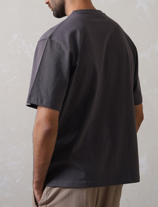 T-shirt surdimensionné 100 % coton, col rond, manches courtes, couleur unie, décontracté, épaules tombantes, effet délavé, logo personnalisé - Product Image 3