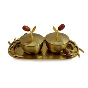 Tropical Metal <b>Serving</b> Set Round <b>Lidded</b> <b>Bowls</b> Polished Gold Finish <b>with</b> Arched Stand for Dry Fruits and Nuts <b>Serving</b> <b>Bowls</b> - Product Image 1
