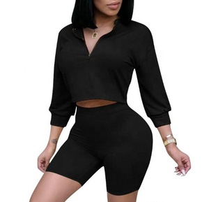 New Arrivals Woman Top Fashionable 2022 Spring Women s Clothing <b>Booty</b> Shorts 100% Polyester Fabric Polo Collar Zipper Tops - Product Image 3