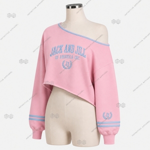 Sweat-shirt court d'hiver pour femme, à capuche, brodé, asymétrique, épaules dénudées, de la marque grecque Jack and Jill of America Inc., vente en gros - Product Image 2