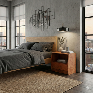 Mesita de noche escandinava de madera maciza, mesa auxiliar con acabado natural, cajón de almacenamiento moderno para dormitorio, mesita de noche de madera maciza - Product Image 5