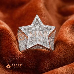 Iced Out Star Statement <b>Ring</b> in 925 Sterling <b>Silver</b> – Baguette & Micro Pave Lab Diamonds <b>Men</b>’s <b>Silver</b> Star Bust Down <b>Ring</b> - Product Image 1