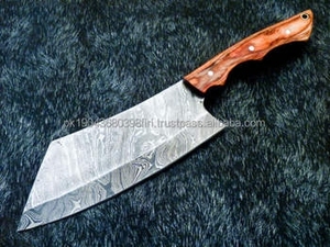 Handmade Damascus <b>Kitchen</b> Cleaver Chef <b>Knife</b> Custom Made Leather Cover Fixed Blade Personalized Eco-Friendly Camping Hunting Use - Product Image 1