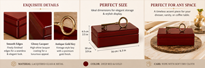 Deep Red Lacquered Glass Jewelry Storage Box with Antique <b>Gold</b> Key Handle Decorative Keepsake and Vanity Organizer - Product Image 3