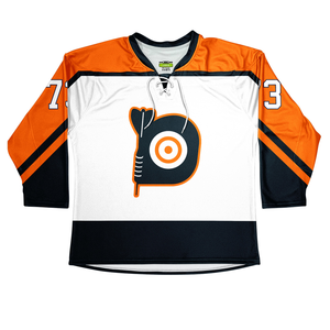 Custom Ice Hockey Jersey Men's Dark Blue Orange Sublimated Print V-Neck <b>Three</b> Quarter Sleeve Moisture Breathable Plus Size - Product Image 3