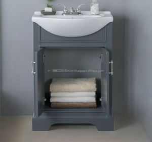 Meuble-lavabo moderne en bois massif à poser au sol pour petite salle de bain avec vasque intégrée, 24 pouces, pour hôtel, garantie 1 an - Product Image 4