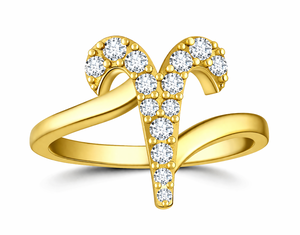 Anillo de Astrología con Signo Zodiacal Aries en Oro y Circonita Cúbica, Plata de Ley 925, Piedra de Nacimiento de Marzo y Abril - Product Image 4