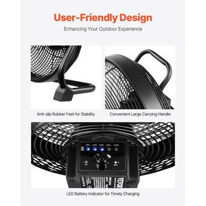 10-Inch High Velocity Portable Outdoor Fan <b>Battery</b> <b>Operated</b> Rechargeable Copper Brushless Motor Metal Frame for Camping Wearable - Product Image 5
