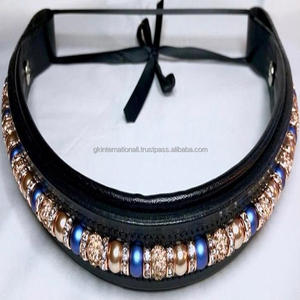 Custom Order All Size Soft Padding Multicolor Beaded Leather Horse Brow <b>Band</b> in Black or Brown Genuine Leather with <b>Snap</b> Loops - Product Image 2