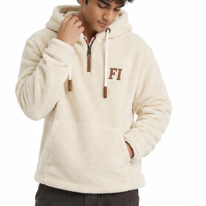 Sudadera con capucha para hombre de forro polar Sherpa con cremallera de un cuarto, tejido de textura suave, capucha con cordón y bolsillo delantero, suministro al por mayor - Product Image 4