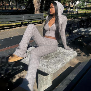 Conjunto de Dos Piezas de Punto con Cierre de Poliéster para Invierno 2026, Sudadera con Capucha y Pantalones de Punto para Mujer - Product Image 6