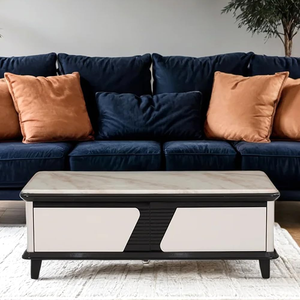 Mesa de Centro de Madera y Hierro Estilo Romano, Diseño Moderno, Hecha a Mano, Ecológica, Duradera, Fácil de Limpiar, Ligera, con Cajón de Almacenamiento - Product Image 3