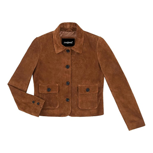 Custom 100% Genuine <b>Suede</b> Leather Women’s Cropped Blazer <b>Jacket</b> Tan Button Front Classic Collar Casual Formal Leather Coat Bulk - Product Image 4
