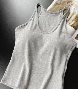 Women's Gray Ribbed Knitted Crew Neck Tank Top Solid Minimalist Breathable Casual Wear Polyester/Cotton Short - Product Image 5