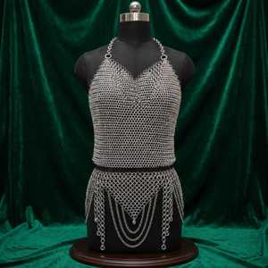<b>Silver</b> Plated Stainless Steel Chainmail Top With Fringe Detail Fashion Armor Clothing - Product Image 3