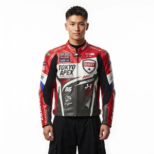 Hot Trend Red White Japanese Speed Culture Leather <b>Racing</b> <b>Jacket</b> Tokyo Apex Speedway Track Moto GP Armor Sports Coat - Product Image 1