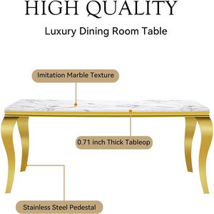 Table à manger de luxe en verre trempé blanc avec miroir, en acier poli Louis Gold, pour la maison, l'hôtel, la salle à manger - Product Image 5