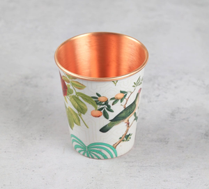 Vaso de Cobre Estilo Oriental con Patrón Esmaltado de Pájaros y Frutas, Resistente al Calor, para Uso en Fiestas y en el Hogar - Product Image 1