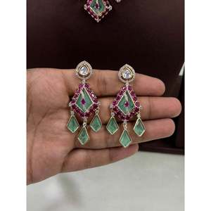 Indian Bridal Gold Plated Mohini Moissanite Choker Necklace & Earring Set - Product Image 4