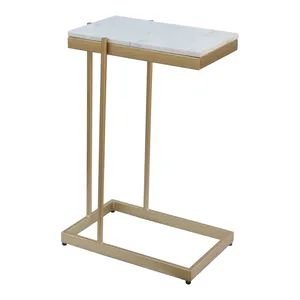 Modern Rectangle Marble Top Side Table with <b>Gold</b> Metal <b>Frame</b> for Living Room Indoor Furniture Decoration - Product Image 1