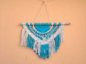 Bohemian Cotton Macrame Wall <b>Hanging</b> Abstract Geometric Design Turquoise <b>White</b> Triangle Home Decor Living Room Art - Product Image 4